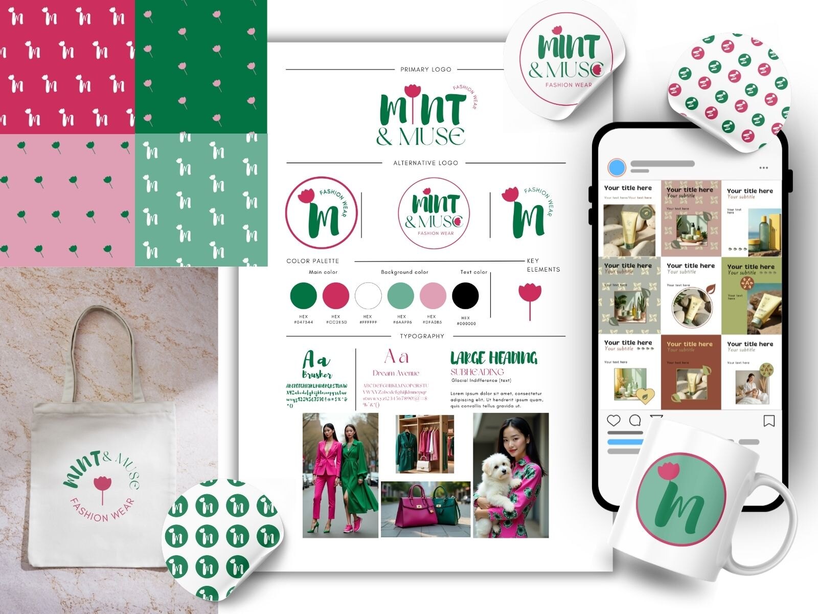 Brand kit Mint & Muse — logo, paleta, szablony na Instagram